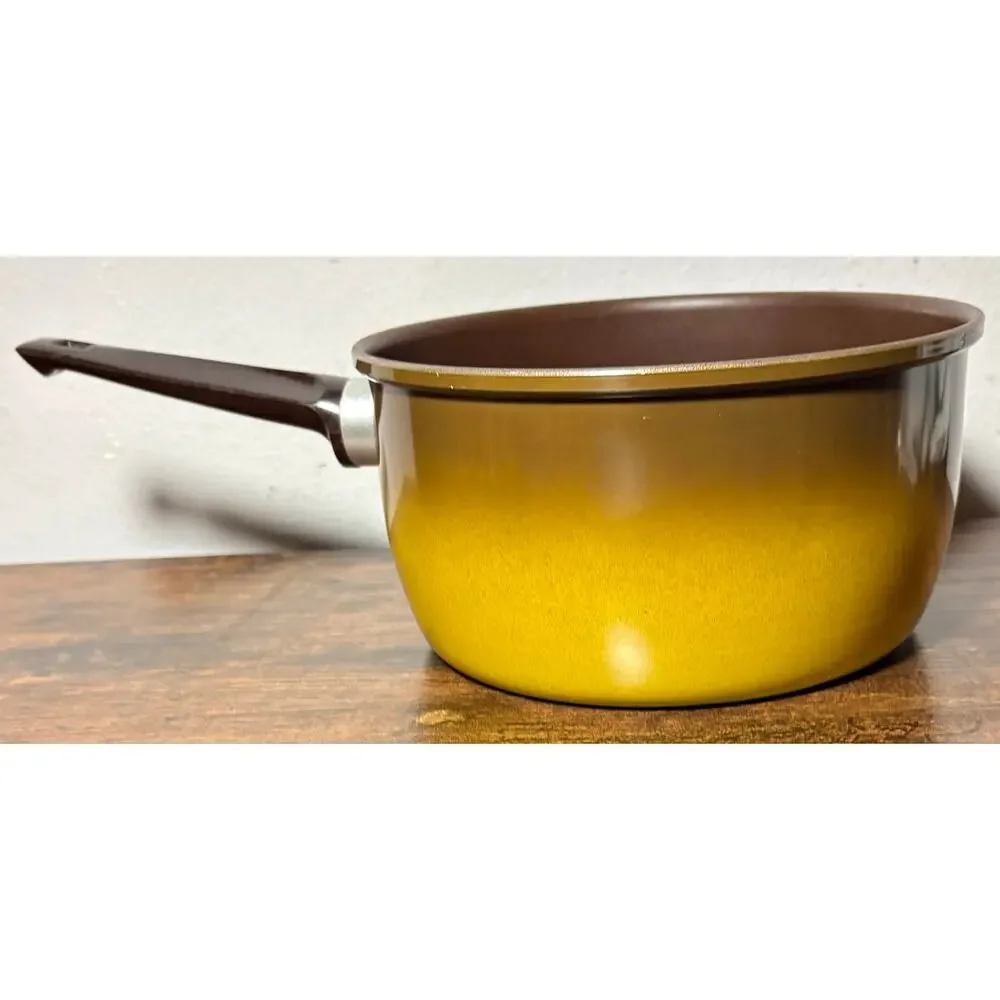 Vintage Revere Ware Color Clad 3 QT Saucepan 1801 Solid Aluminum Yellow & Brown